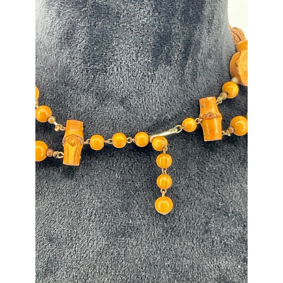 Vintage Wooden Beaded Necklace With Carved Faces & Textured Beads Approximately - Picture 3 of 3